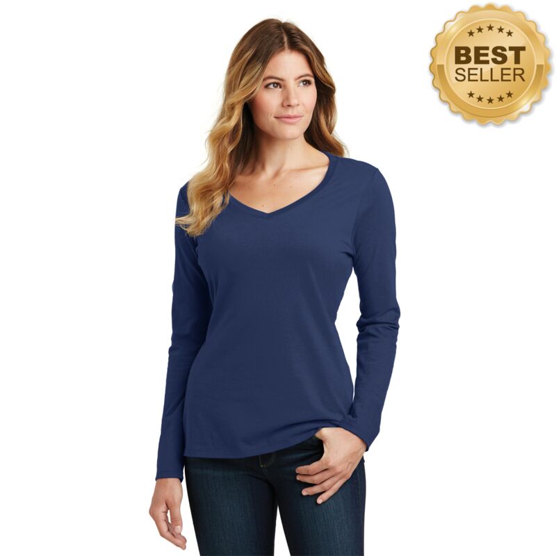 Ladies Long Sleeve Fan Favorite V Neck Tee Thumbnail